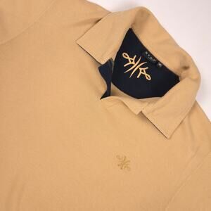 STOP Everywear Polo Shirt Mens Medium Mustard Yellow Minimalist Logo Casual